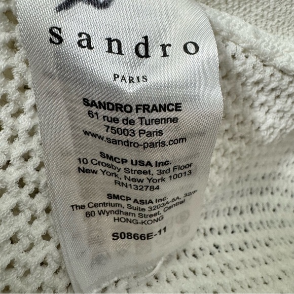 Sandro Paris Open Knit Fringe Top Sweater Long Slev Size Small - Picture 13 of 15